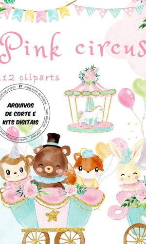 #006 Kit Digital Circo Rosa Aquarela