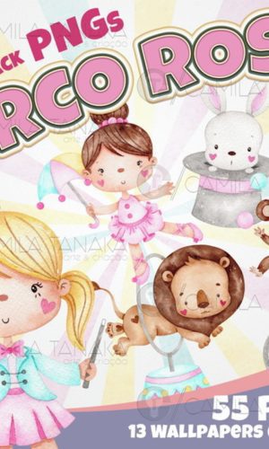 Kit Digital Circo Rosa Aquarela (pague 1 Leve 3)