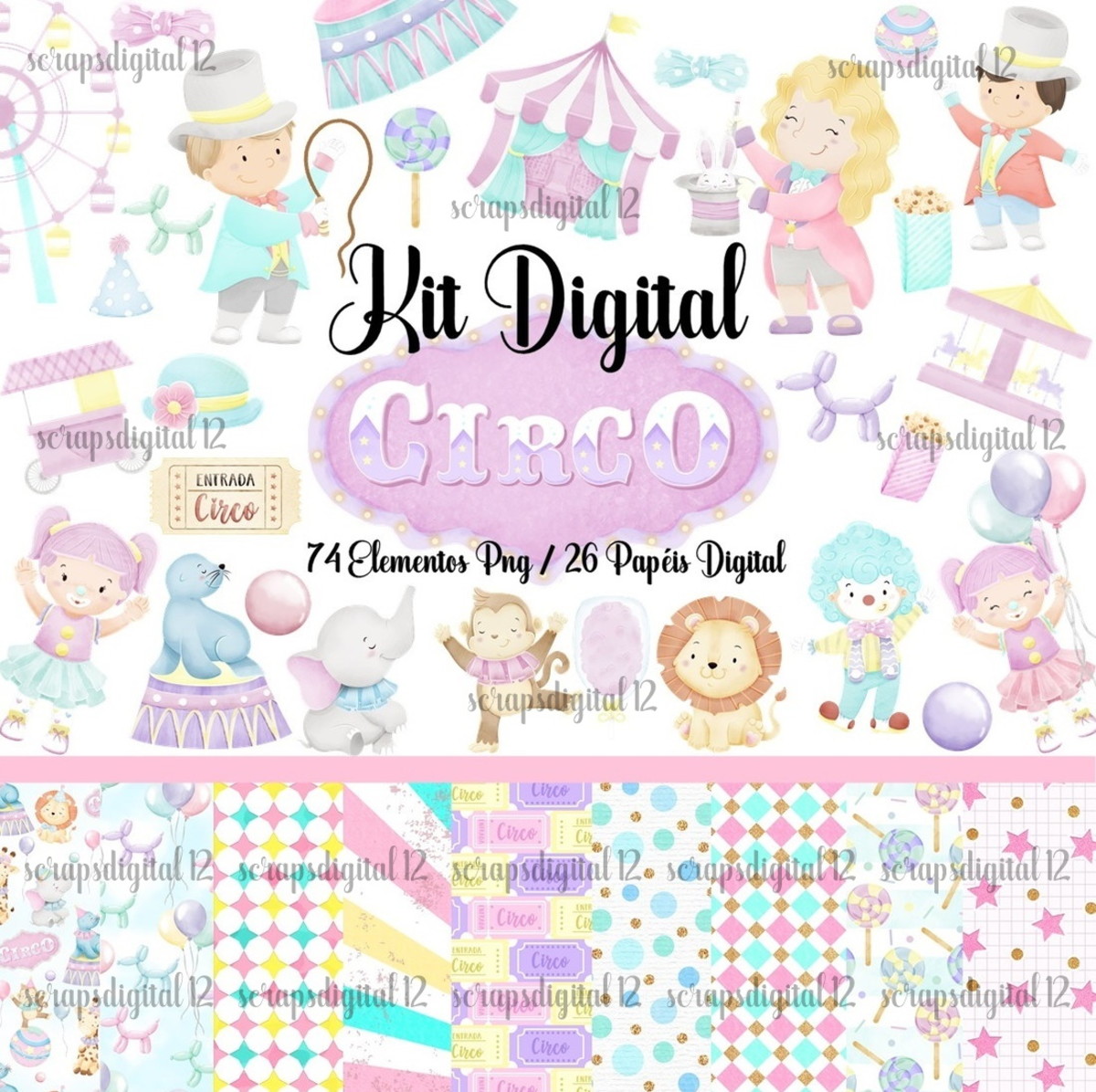 Kit Digital - Circo Rosa Aquarela