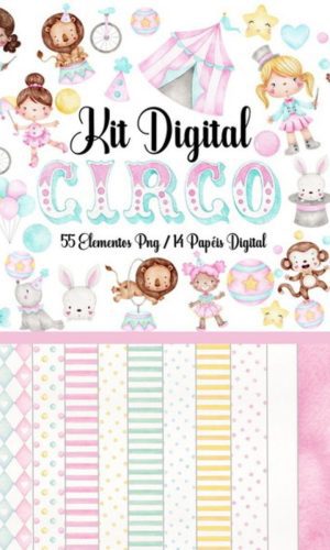 kit Digital Circo Rosa Candy aquarela PNG- Scrapbook