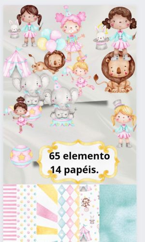 Kit Digital Circo Rosa Candy Aquarela Png - Scrapbook