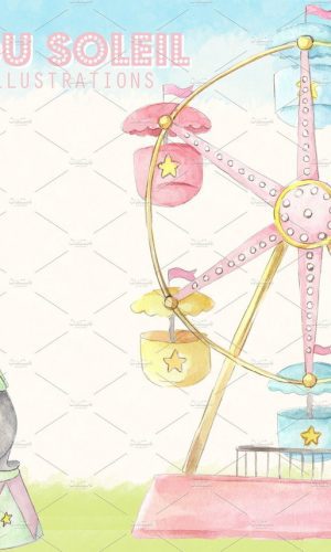 Kit digital Circo Rosa Vintage Aquarela - ENVIO IMEDIATO