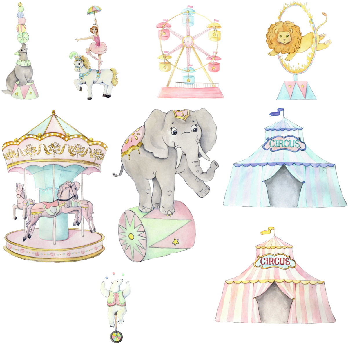 Kit digital Circo Rosa Vintage Aquarela - ENVIO IMEDIATO - Imagem 2