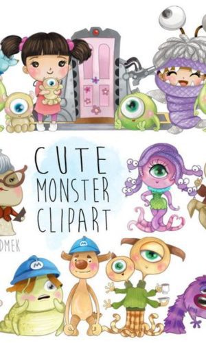 Kit Digital Clipart Aquarela Cute Monstros SA