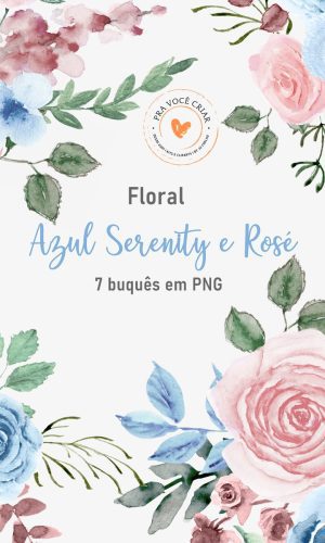 Kit Digital Clipart Floral Azul e Rose