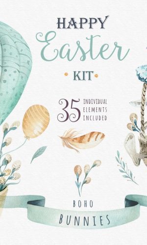 Kit Digital Coelho no Balão Aquarelado Páscoa