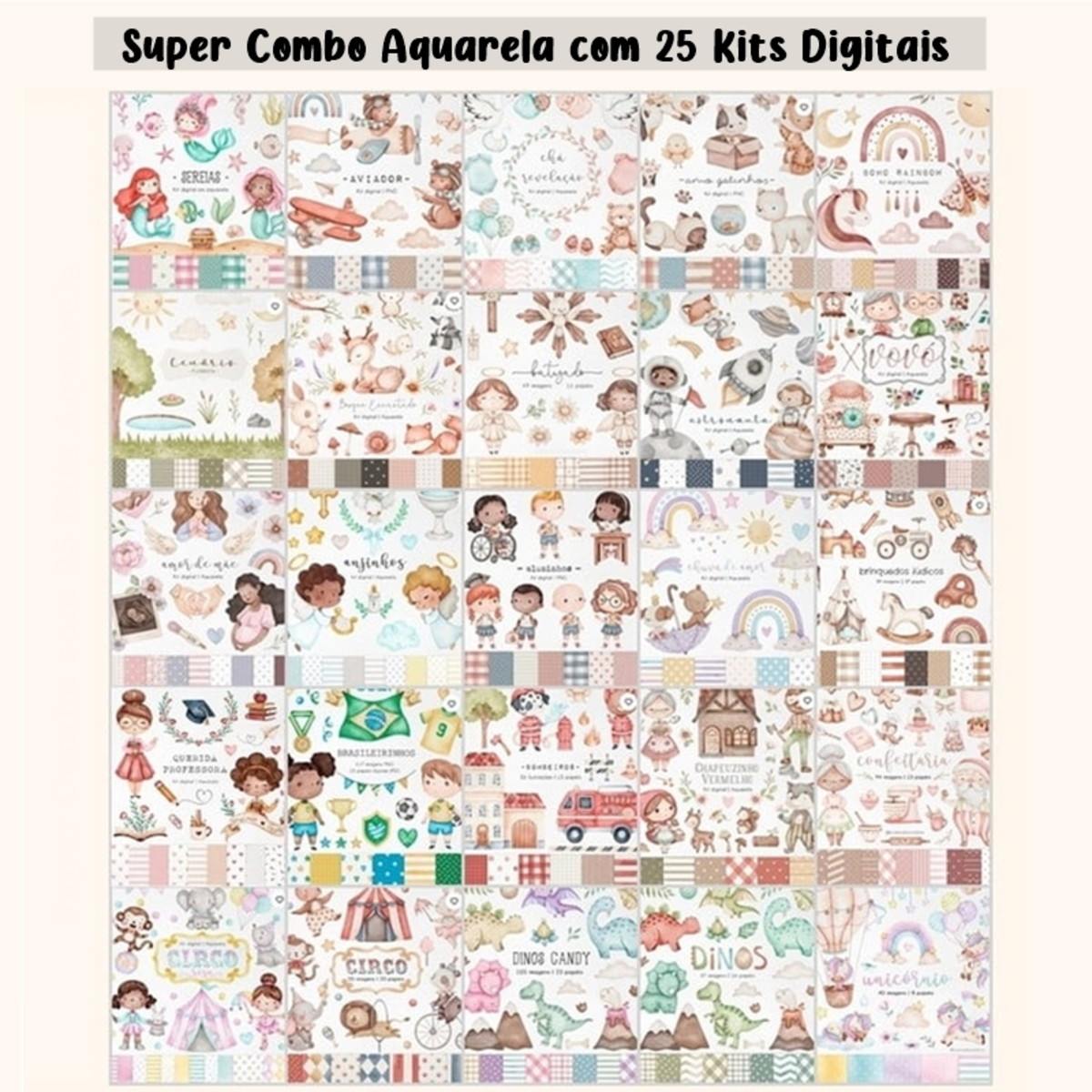 Kit Digital - Combo com 25 Kits Digitais Aquarela