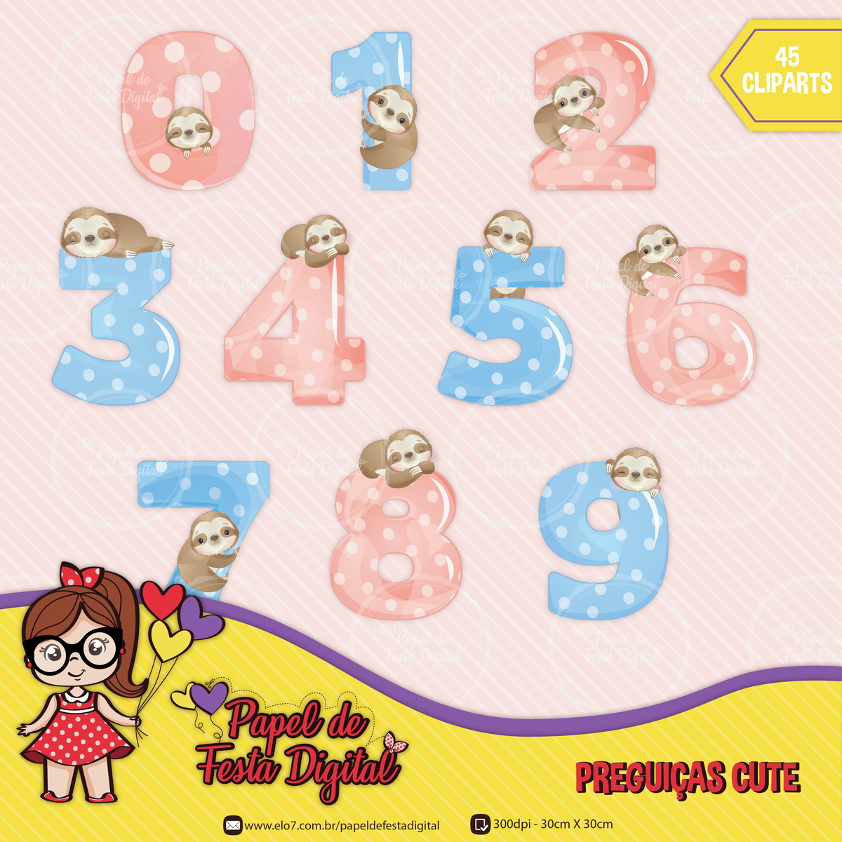 Kit Digital Completo Preguiças Cute - Imagem 4
