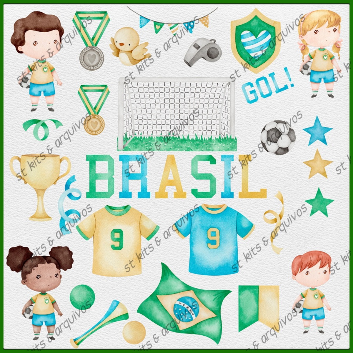 Kit Digital Copa do Mundo em Aquarela • Brasil