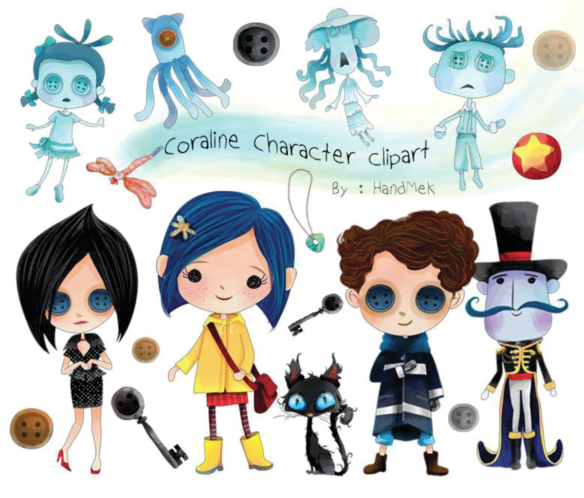 Kit digital Coraline aquarelado