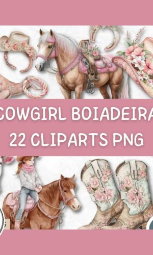 Kit Digital Cowgirl Boiadeira Pink Aquarela