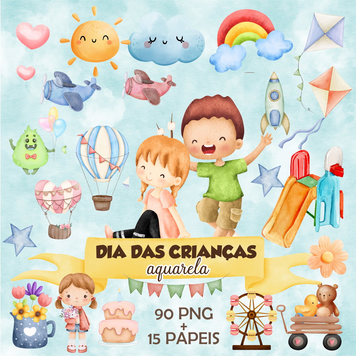 Kit Digital Dia das Crianças Aquarela (+1 Arquivo) (136)