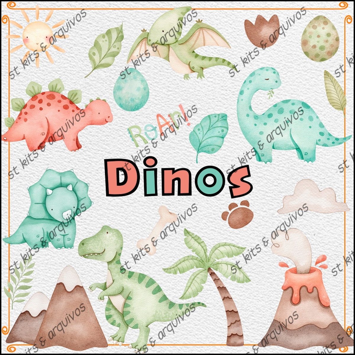 Kit Digital Dinos Aquarela