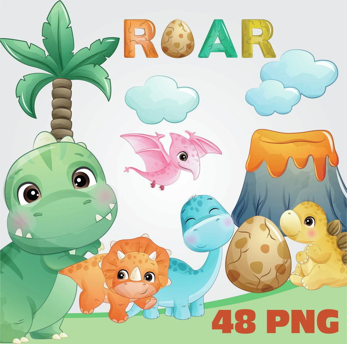 Kit Digital Dinos Aquarelado 1020