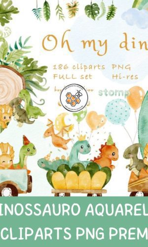 Kit Digital Dinossauro Aquarela Premium - Oh My Dino!