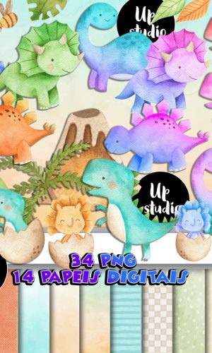 Kit Digital Dinossauro Aquarelado 4