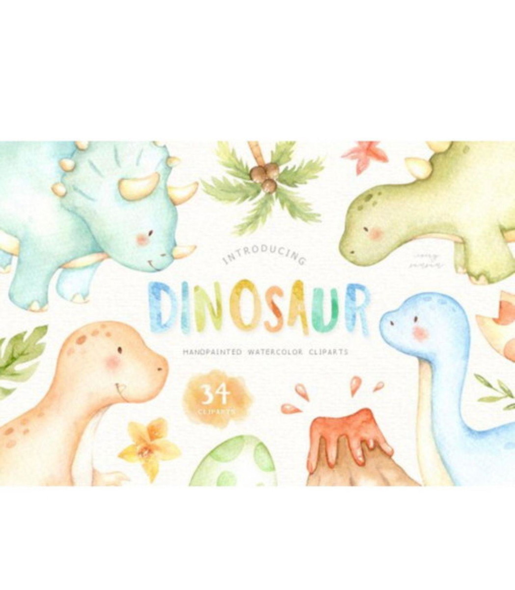 kit Digital Dinossauro Aquarelado PNG- Scrapbook
