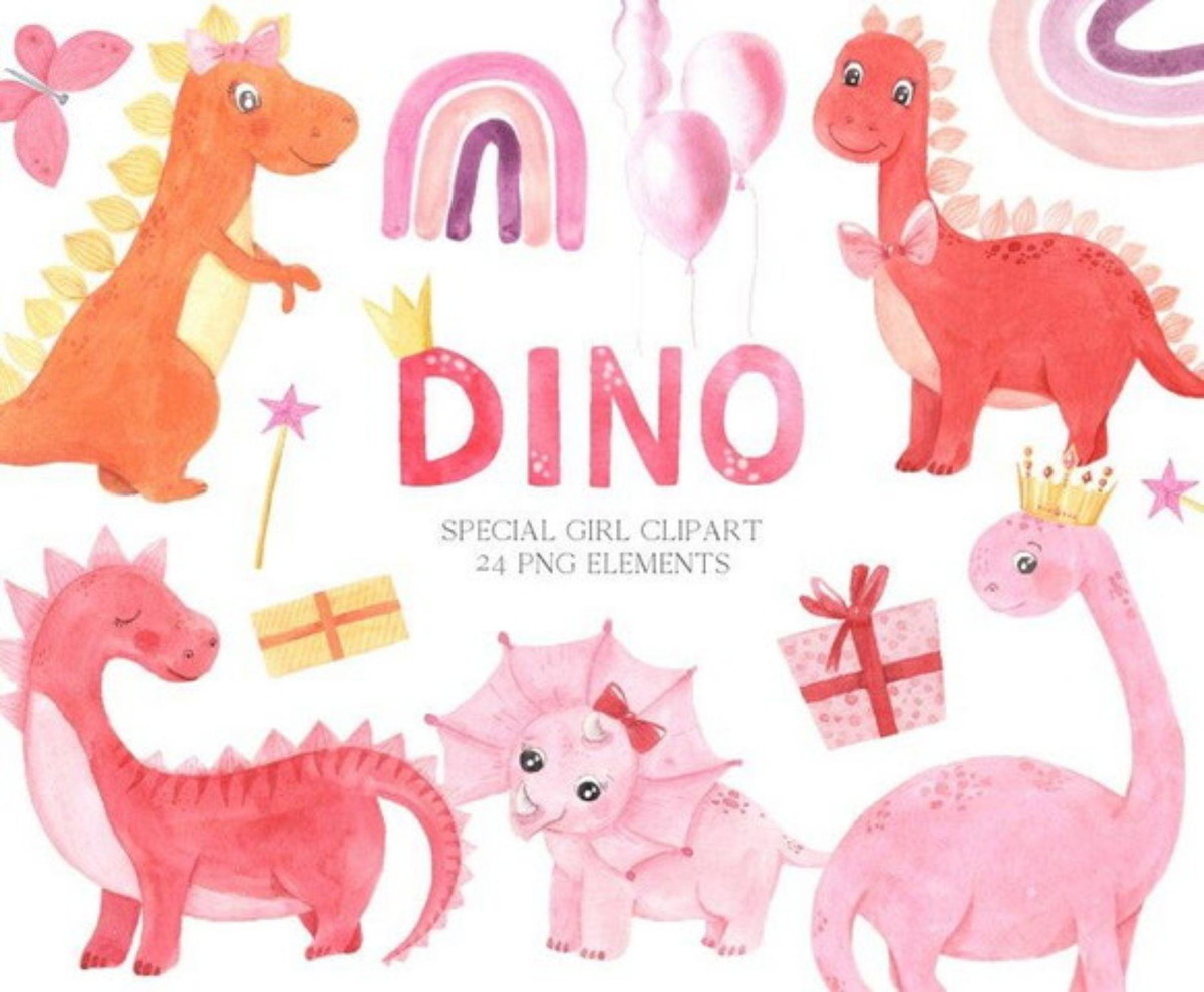kit Digital Dinossauro aquarelado PNG- Scrapbook