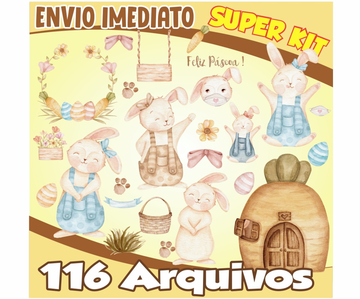 Kit Digital Doce Páscoa Aquarela 116 Arquivos
