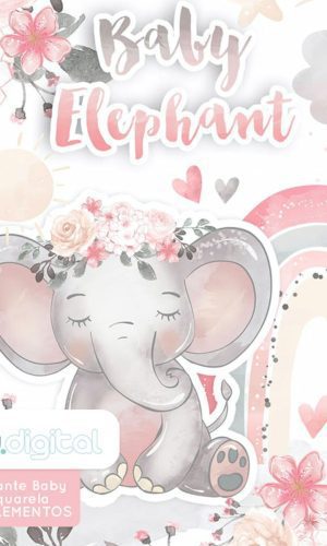 KIT DIGITAL - Elefante Baby Aquarela - 26 Elementos