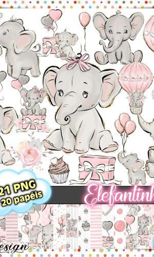 Kit Digital Elefantinho Baby Rosa