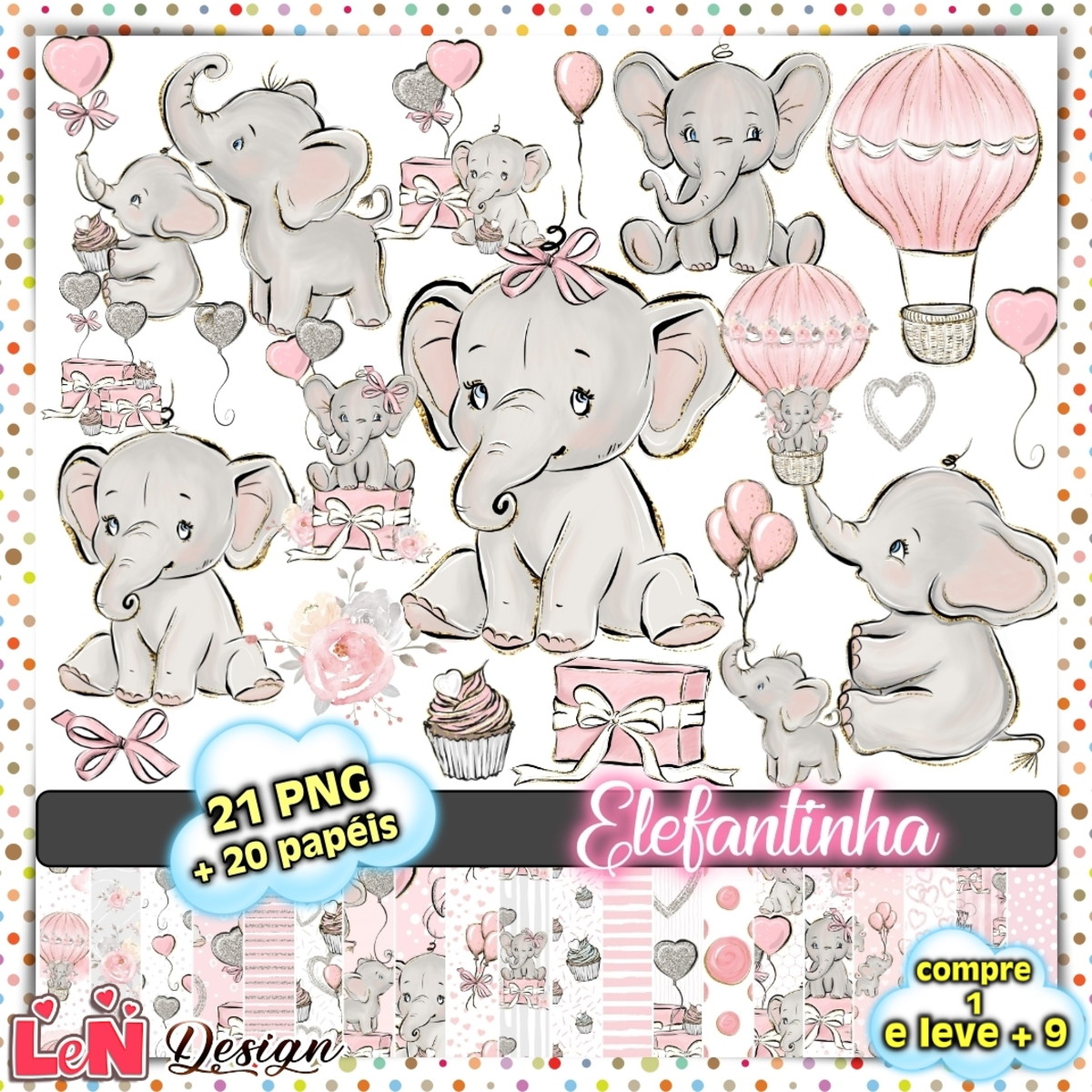Kit Digital Elefantinho Baby Rosa