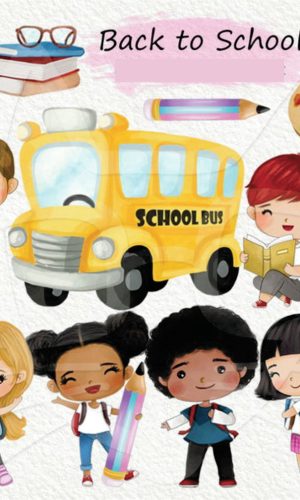 Kit Digital Escola Aquarela Scrapbook Arquivo Png