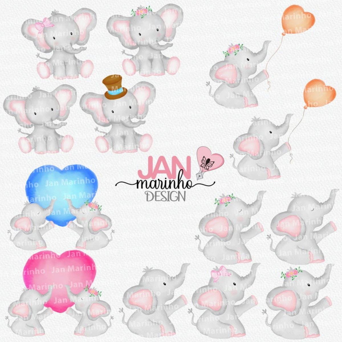 Kit Digital Estilo Aquarela Elefantes - Imagem 4