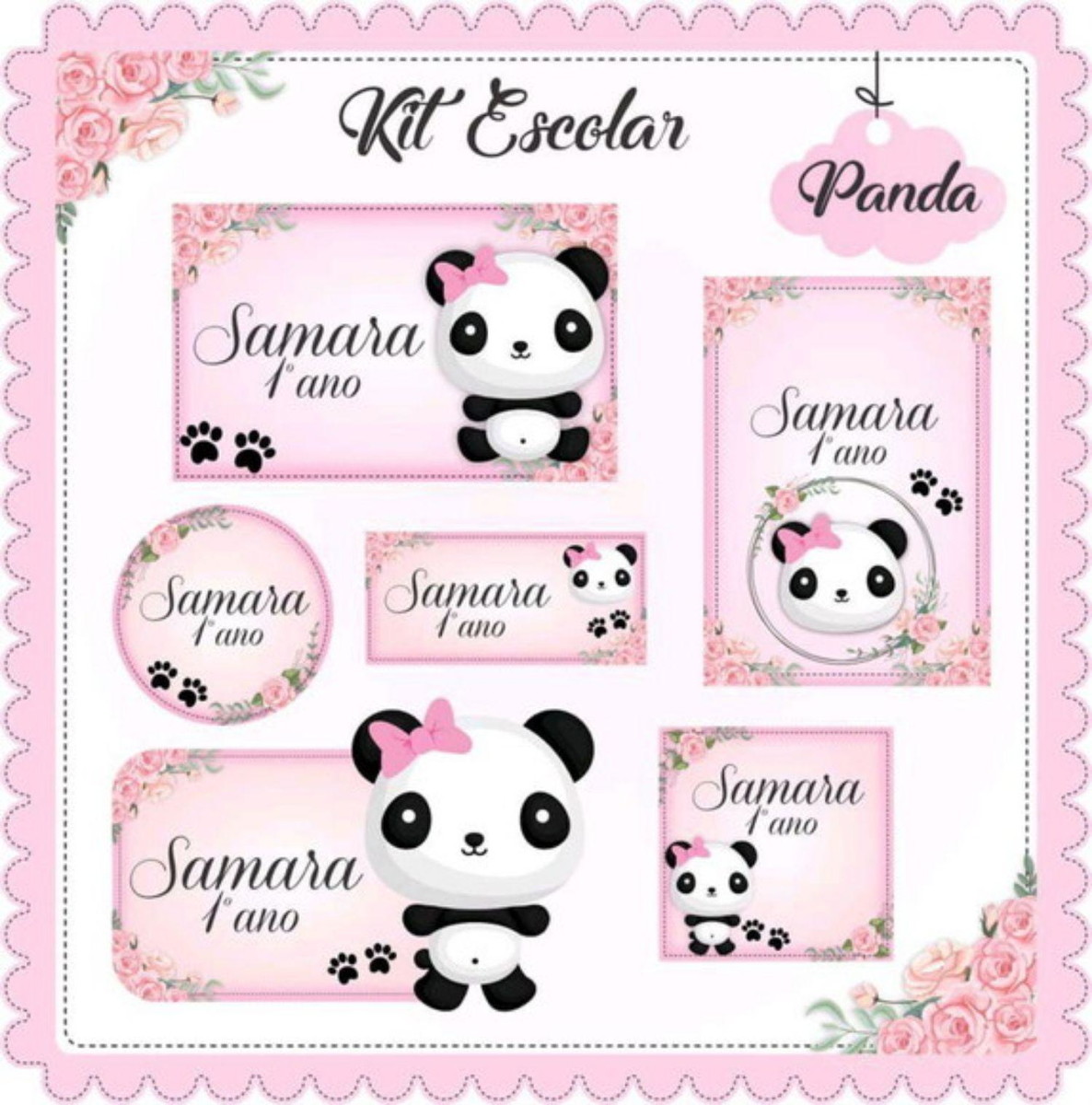 kit Digital Etiquetas escolares Panda