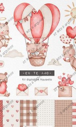 Kit Digital Eu Te Amo Aquarela