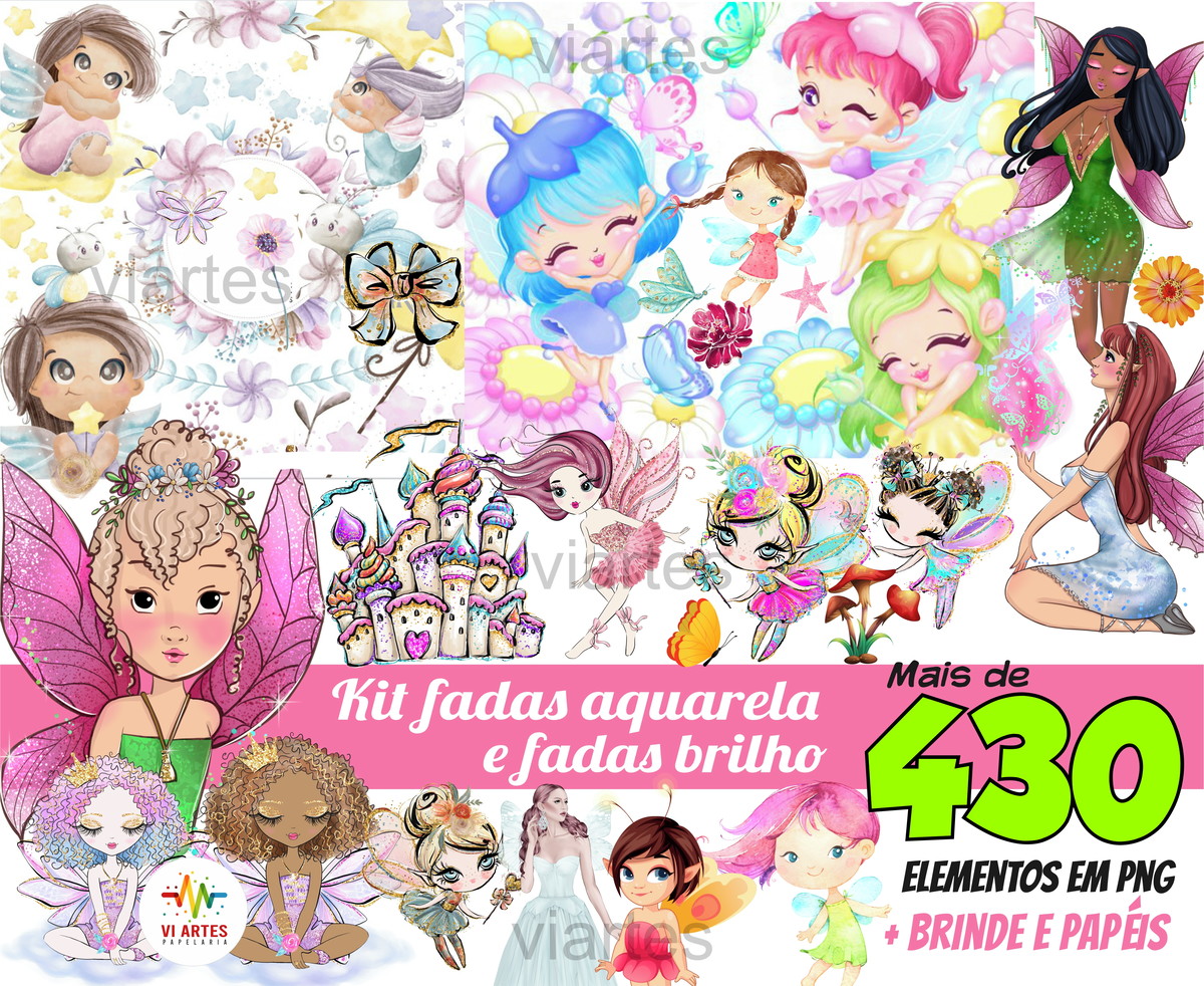 KIT DIGITAL FADINHA - FADA AQUARELA + 1 KIT A SUA ESCOLHA