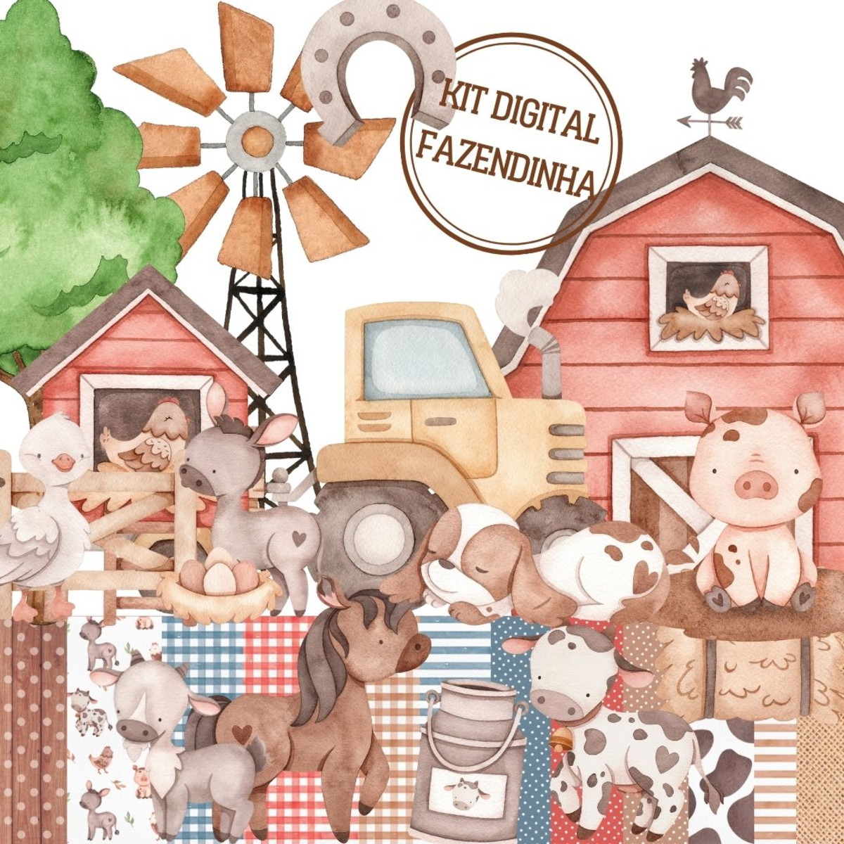 Kit Digital Fazendinha Aquarela/+20kits Grátis Cod:0208