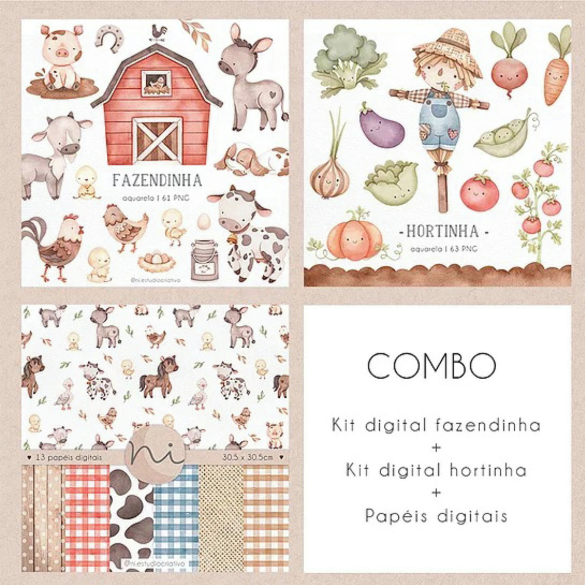 Kit Imagens Fazendinha Aquarela