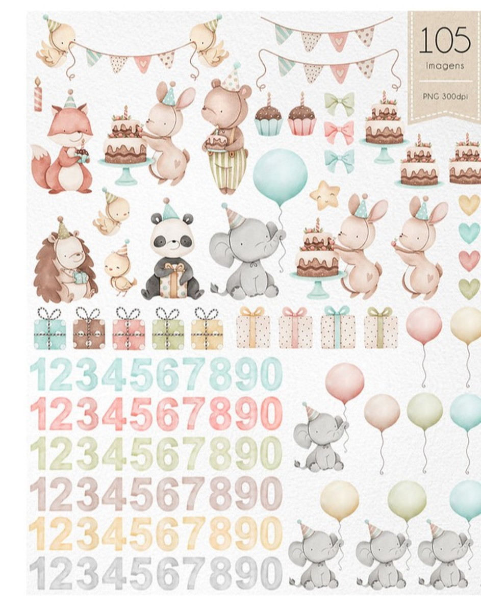 Kit Digital - Feliz Aniversário Aquarela - Imagem 2