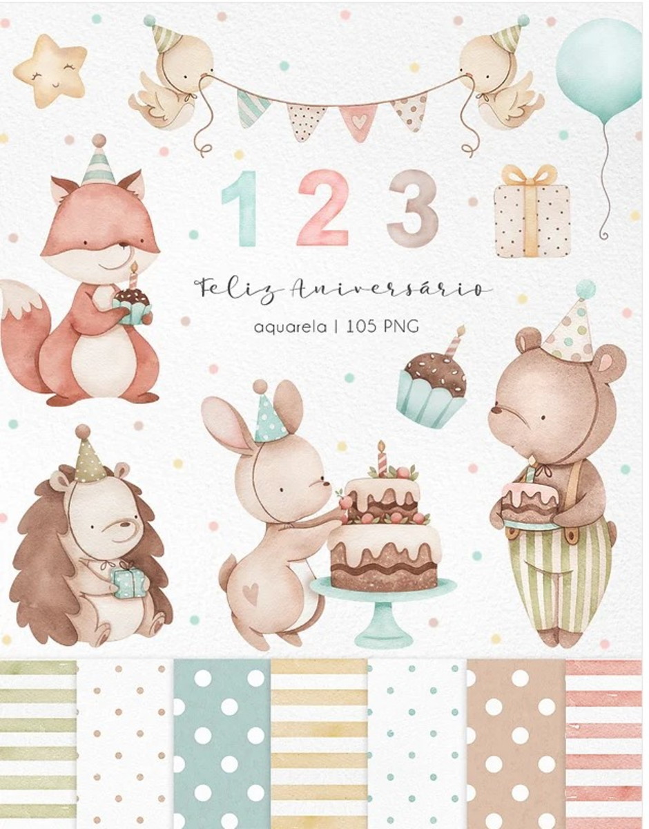 Kit Digital - Feliz Aniversário Aquarela