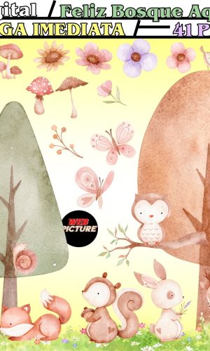 Kit Digital Feliz Bosque Aquarela