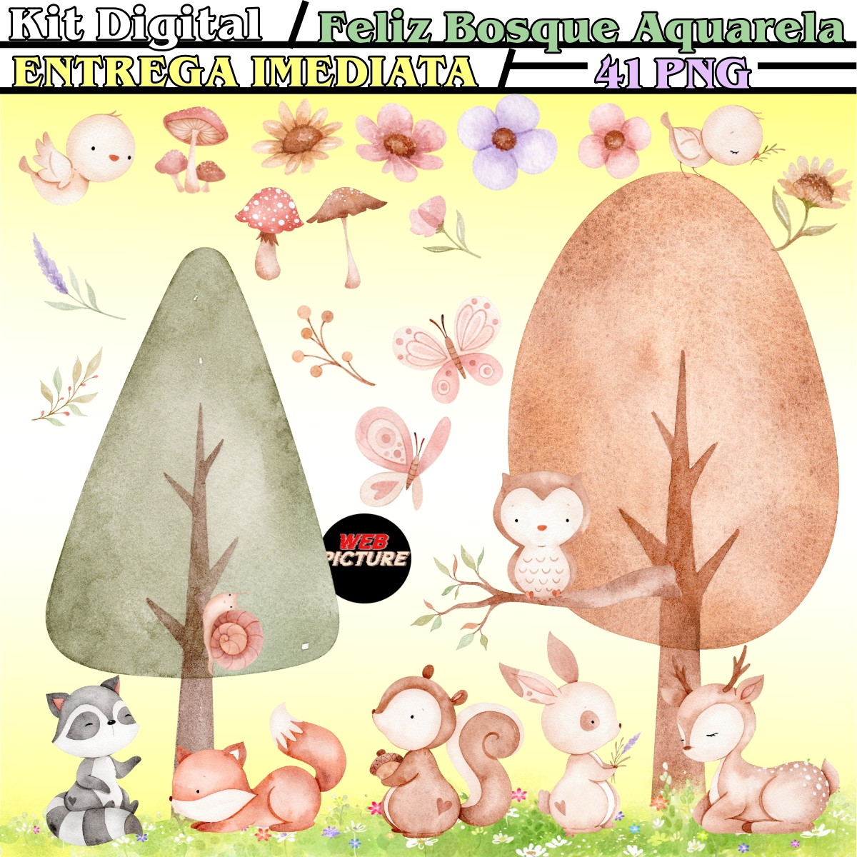 Kit Digital Feliz Bosque Aquarela