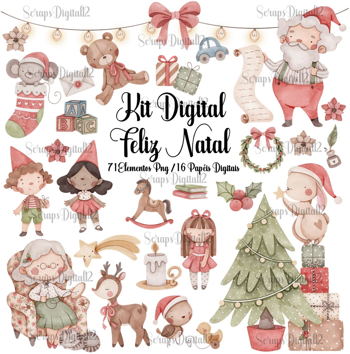 Kit Digital - Feliz Natal Aquarela