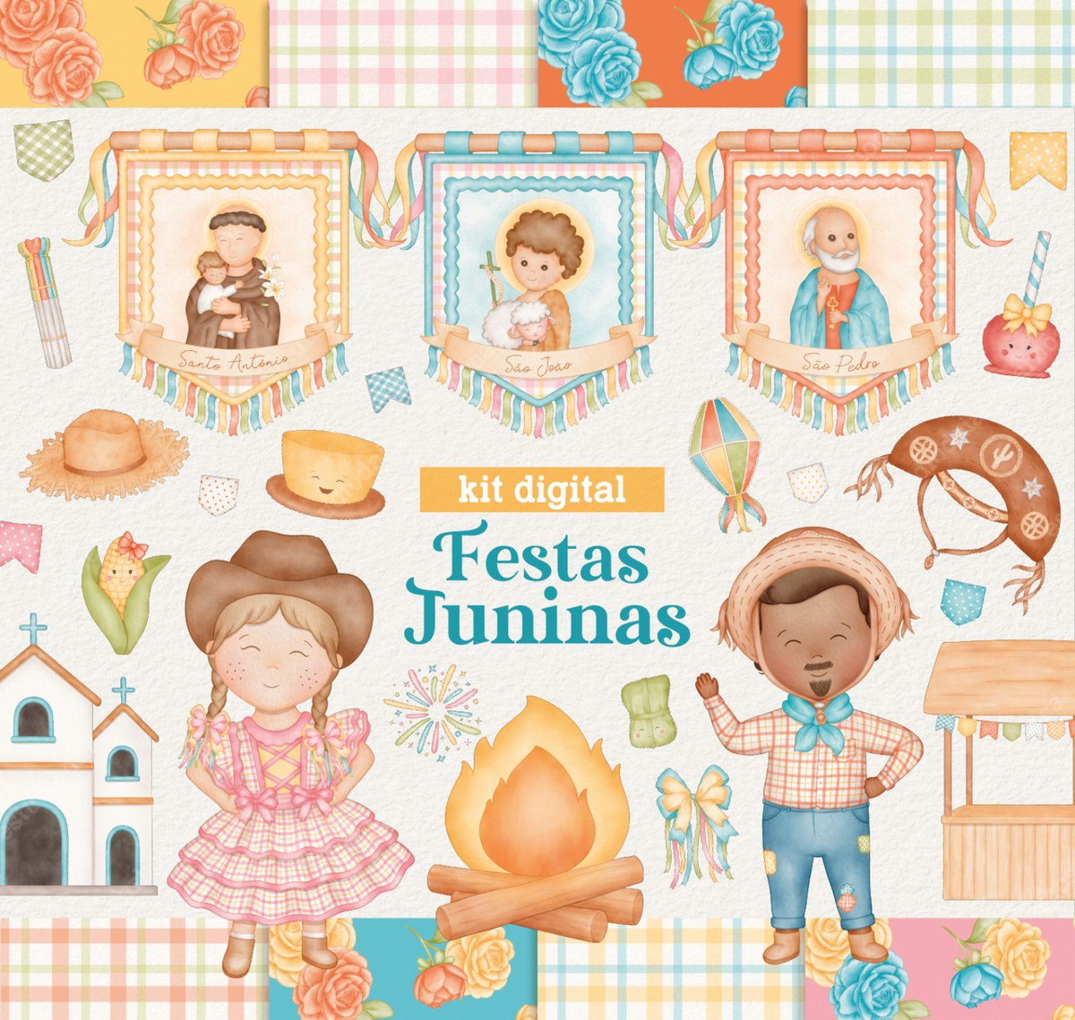 Kit Digital Festa Junina - Cliparts em Aquarela