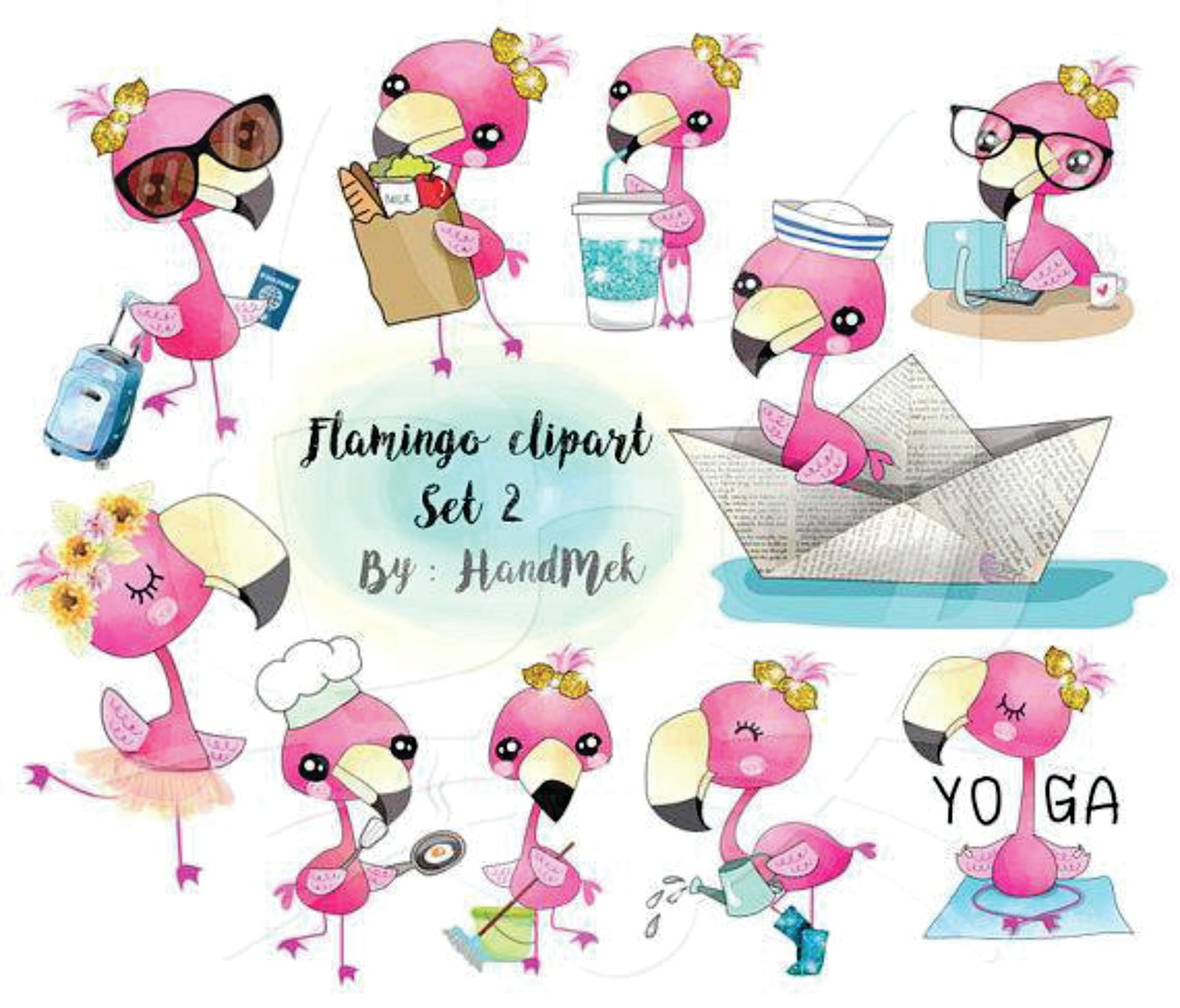 Kit digital flamingos aquarelados