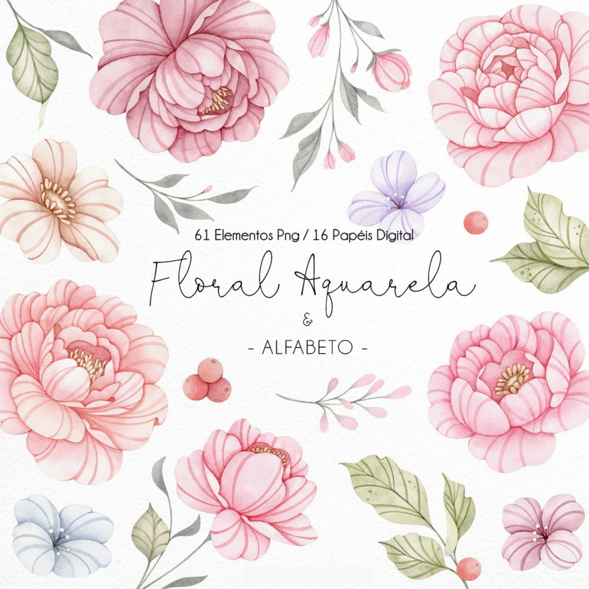 Kit Digital - Floral Aquarela