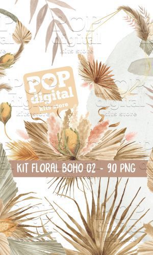 Kit Digital Floral Boho 02 Aquarela