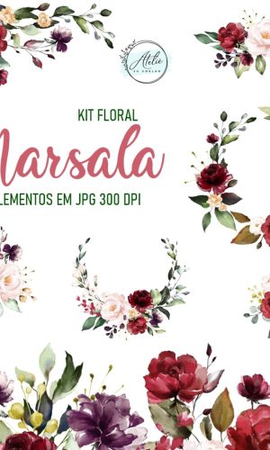 Kit Digital Floral Marsala