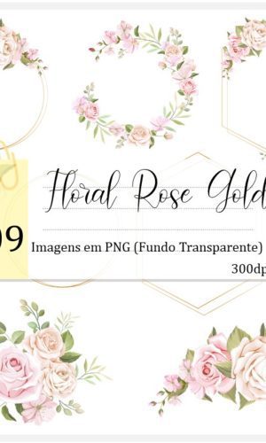 Kit Digital - Floral Rose e Dourado