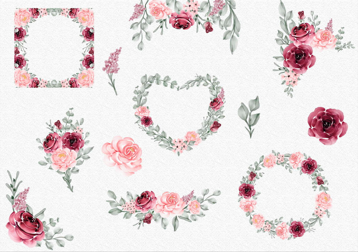 Kit Digital - Flores Marsala / Floral Marsala com Rose 05 - Imagem 2