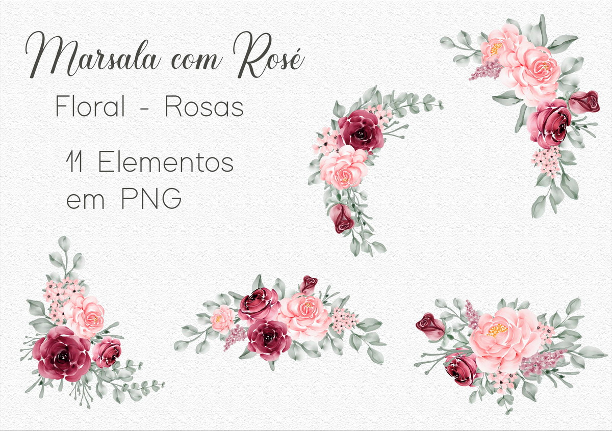 Kit Digital - Flores Marsala / Floral Marsala com Rose 05