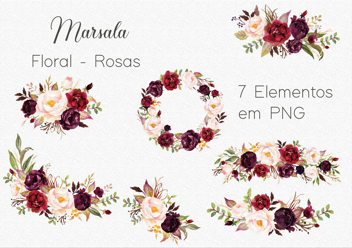 Kit Digital - Flores Marsala / Floral Marsala