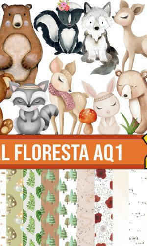 Kit Digital Floresta Aquarela Png + 2 Kits De Brinde