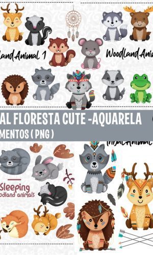 KIT DIGITAL FLORESTA AQUARELA CUTE