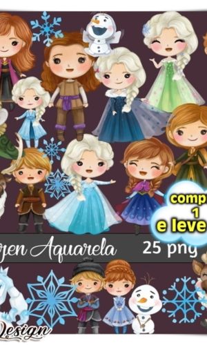 Kit Digital Frozen Aquarela + Fonte do Tema